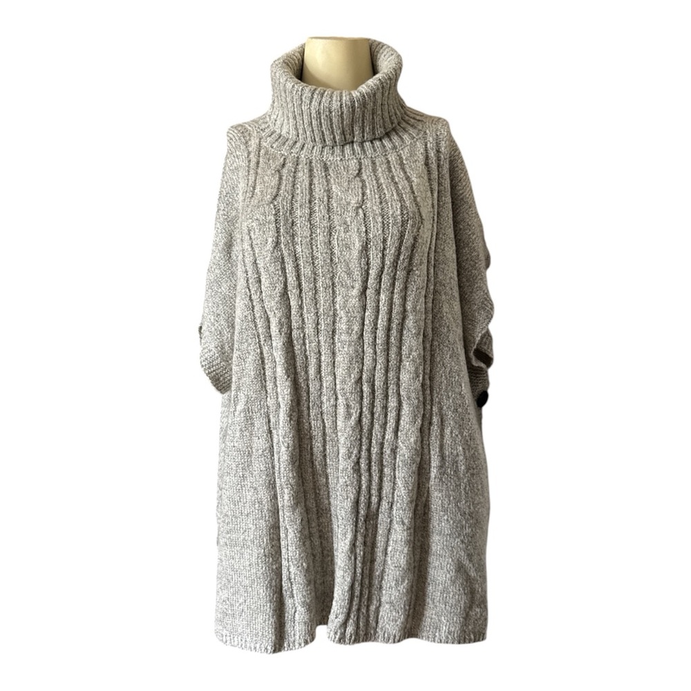 NWT Apt 9 Gray Ivory Knit Cowl Neck Poncho Sweater women one size
